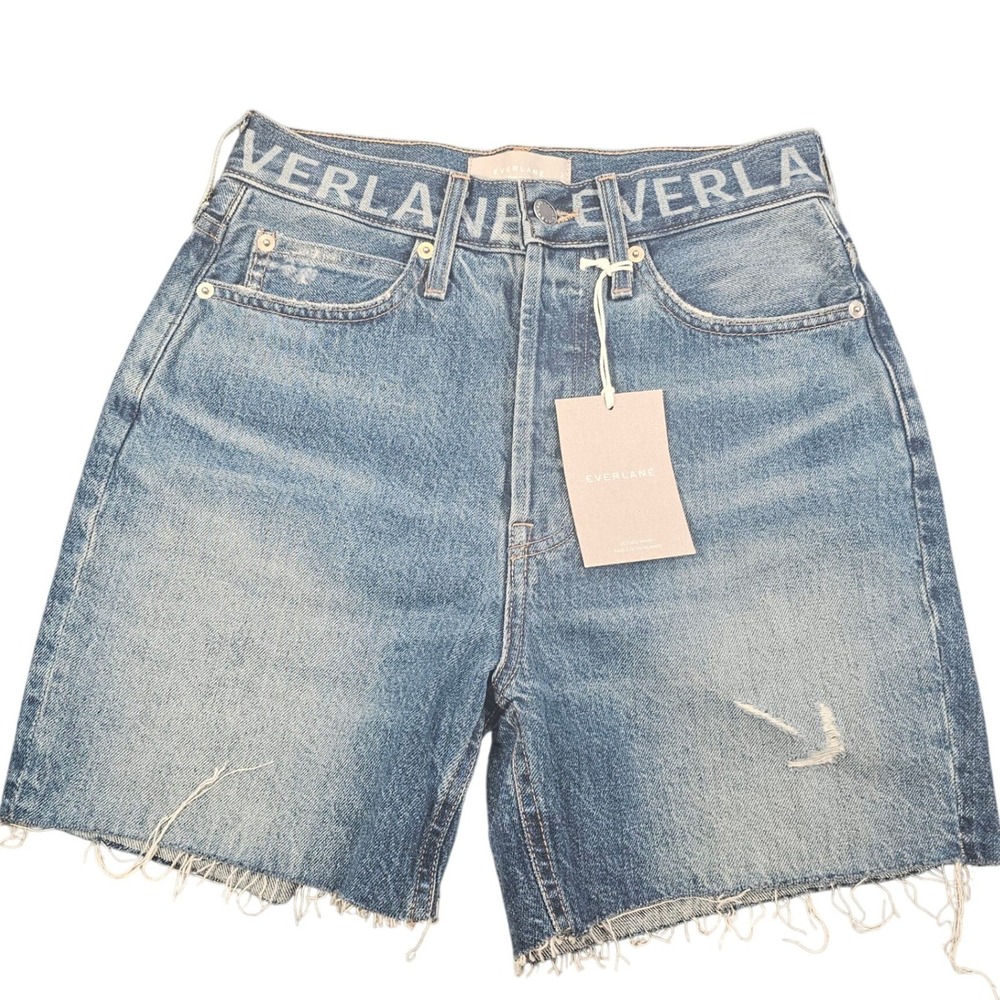 Everlane The Local Rigid Way-High Shorts 25 Indigo Logo Waistband Organic Cotton